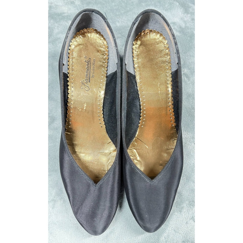 Fiammante Womens 8 Black Satin Pumps Kitten Heel Evening Formal - Picture 5 of 12